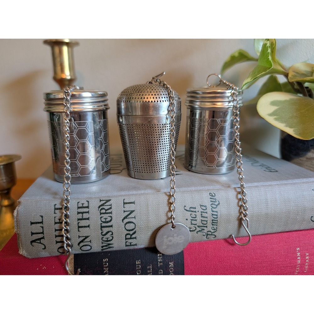 Vintage Joie Stainless Steel Tea Infuser Set Honeycomb Mesh Loose Leaf 3 Piece